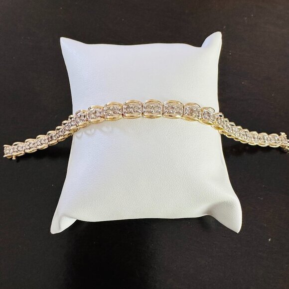 10K Yellow Gold Diamonds Bracelet Double Row - Picture 1 of 6